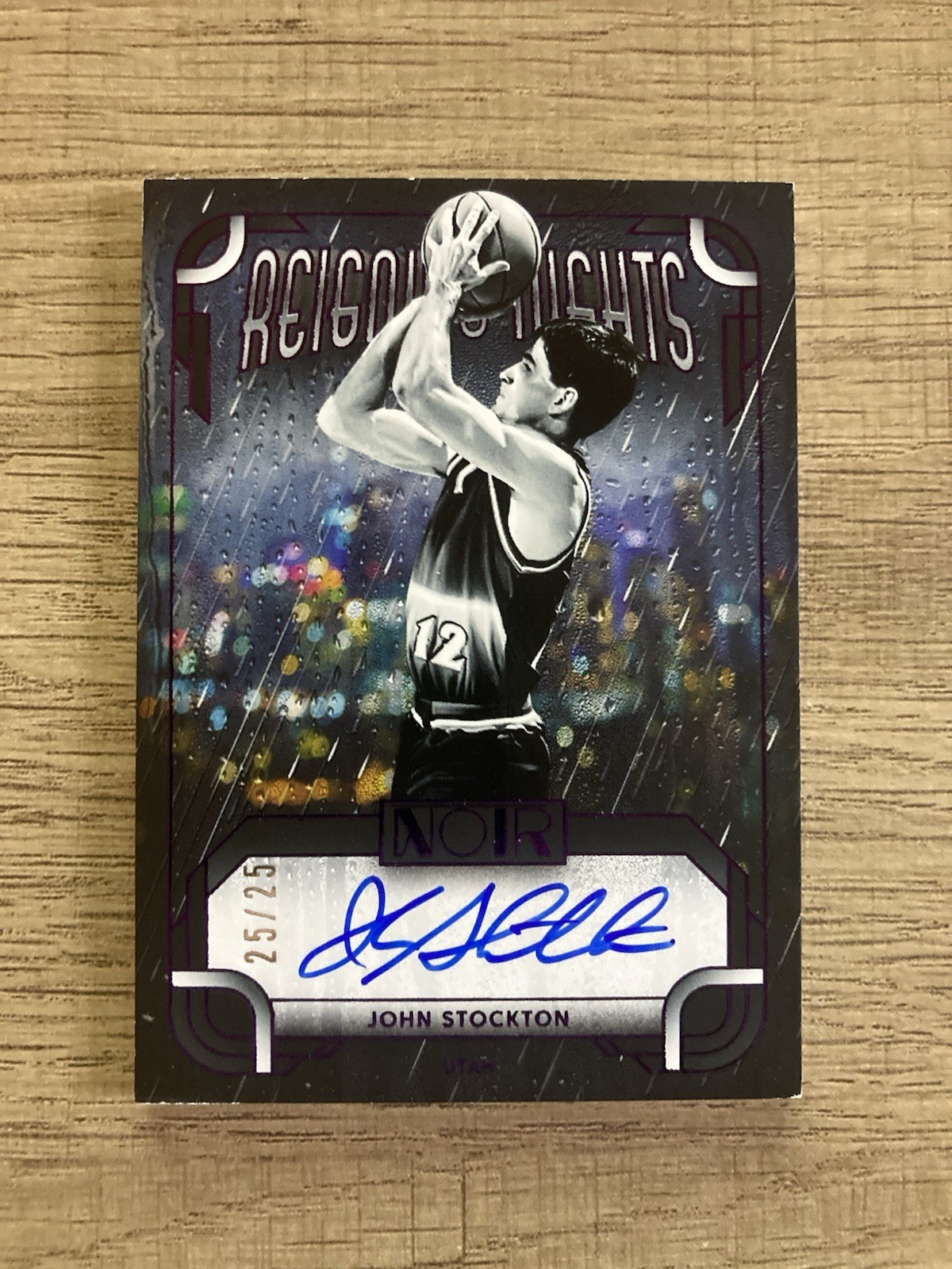2025-26 Panini Noir John Stockton Reigning Nights Auto #RN-JST Holo Purple 25/25