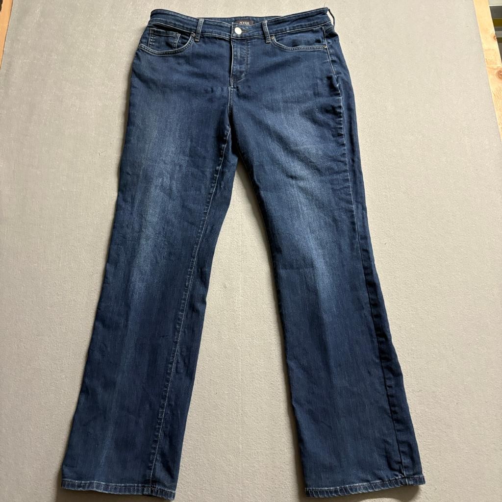 NYDJ Marilyn Straight Jeans Womens 14 Blue Denim Stretch Lift Tuck
