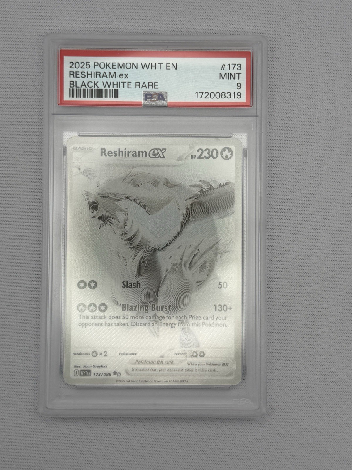 The Pokémon Company Pokemon TCG Reshiram ex 173/086 Sv: White Flare Holo PSA 9 The Pokémon Company Pokemon TCG Reshiram ex 173/086 Sv: White Flare Holo PSA 9