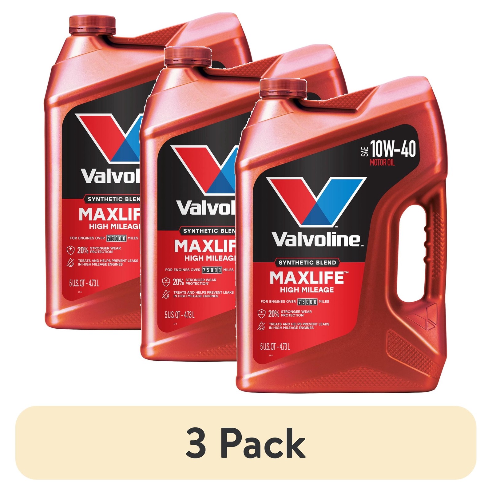 3 Pack Valvoline MaxLife High Mileage 10W-40 Synthetic Blend Motor Oil 5Qt 3 Pack Valvoline MaxLife High Mileage 10W-40 Synthetic Blend Motor Oil 5Qt