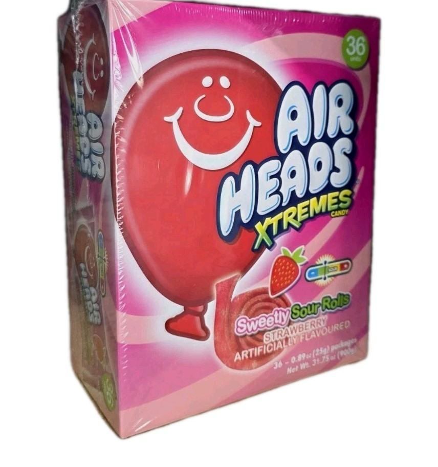 Airheads Xtremes Strawberry Sweetly Sour Chewy Taffy Candy Rolls 36 Bars 2 Lb. 