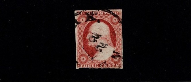 1851-7 U.S.CLASSIC 3c Dl Red Washington Ty II  IMPERF  Sc#11A Great Local Cancel