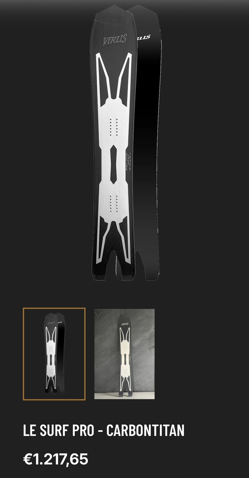 VIRUS Le Surf Pro Carbontitan Splitboard Snowboard 164cm Black CarbonFiber/Silvr