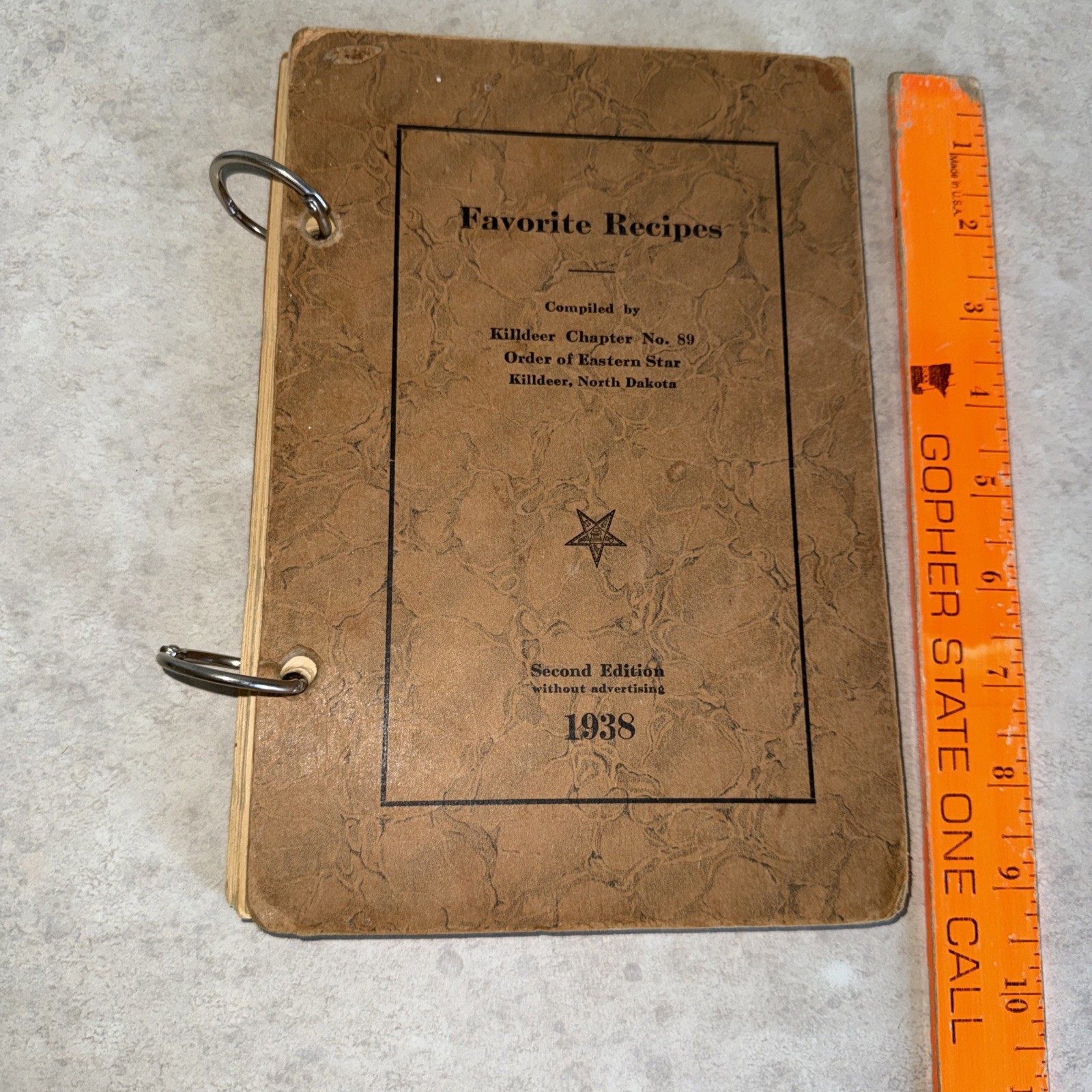 Vtg 1938 Favorite Recipes Cookbook  2nd Edition 2 Ring Killdeer ND Eastern Star