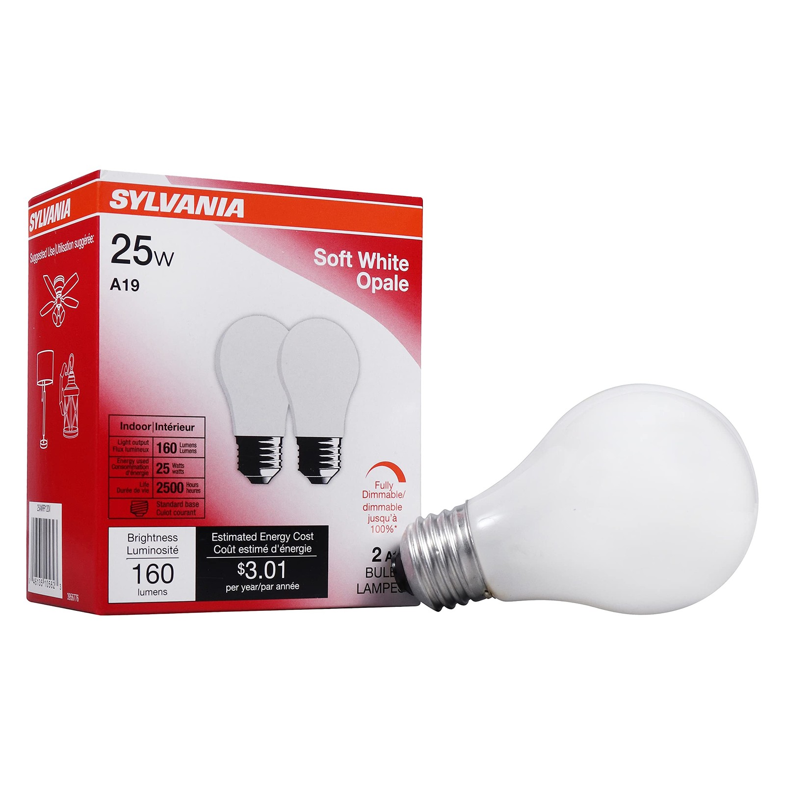 Sylvania Incandescent Light Bulb, 25W 2 Count (Pack of 1), Soft White Finish