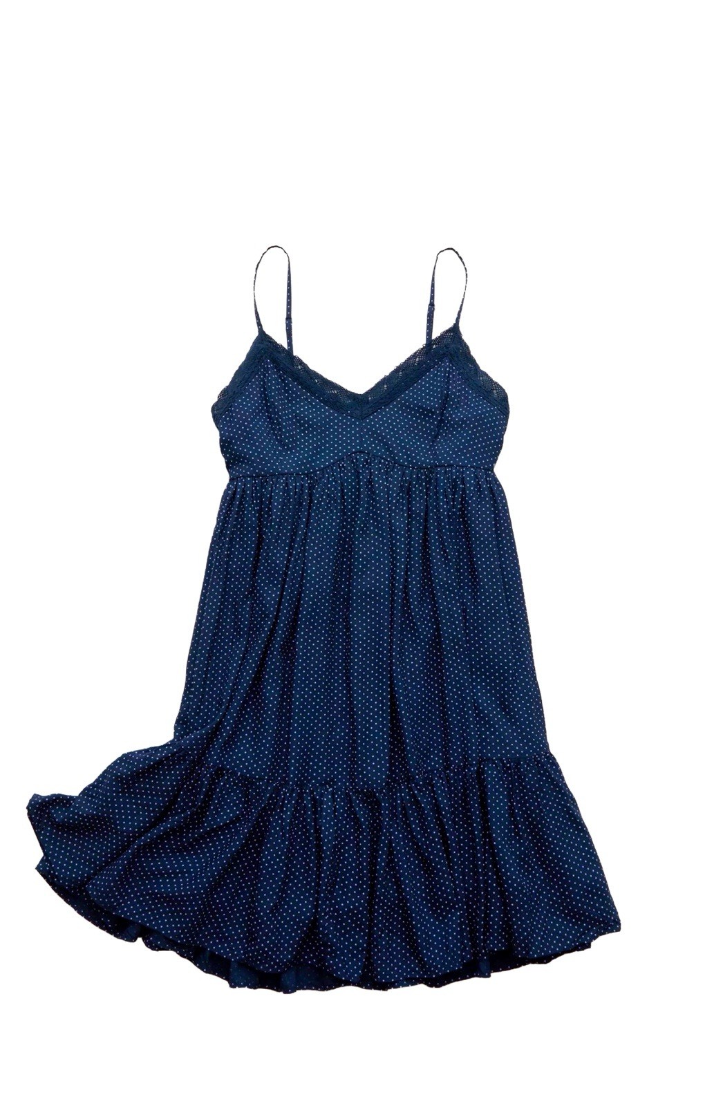 NWT American Eagle Outfitters Navy Polka Dot Babydoll Dress Lace Trim Mini M
