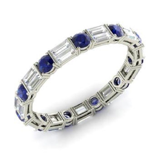 1.96 Ct Natural Sapphire Diamond Anniversary Eternity Band 14K Real White Gold