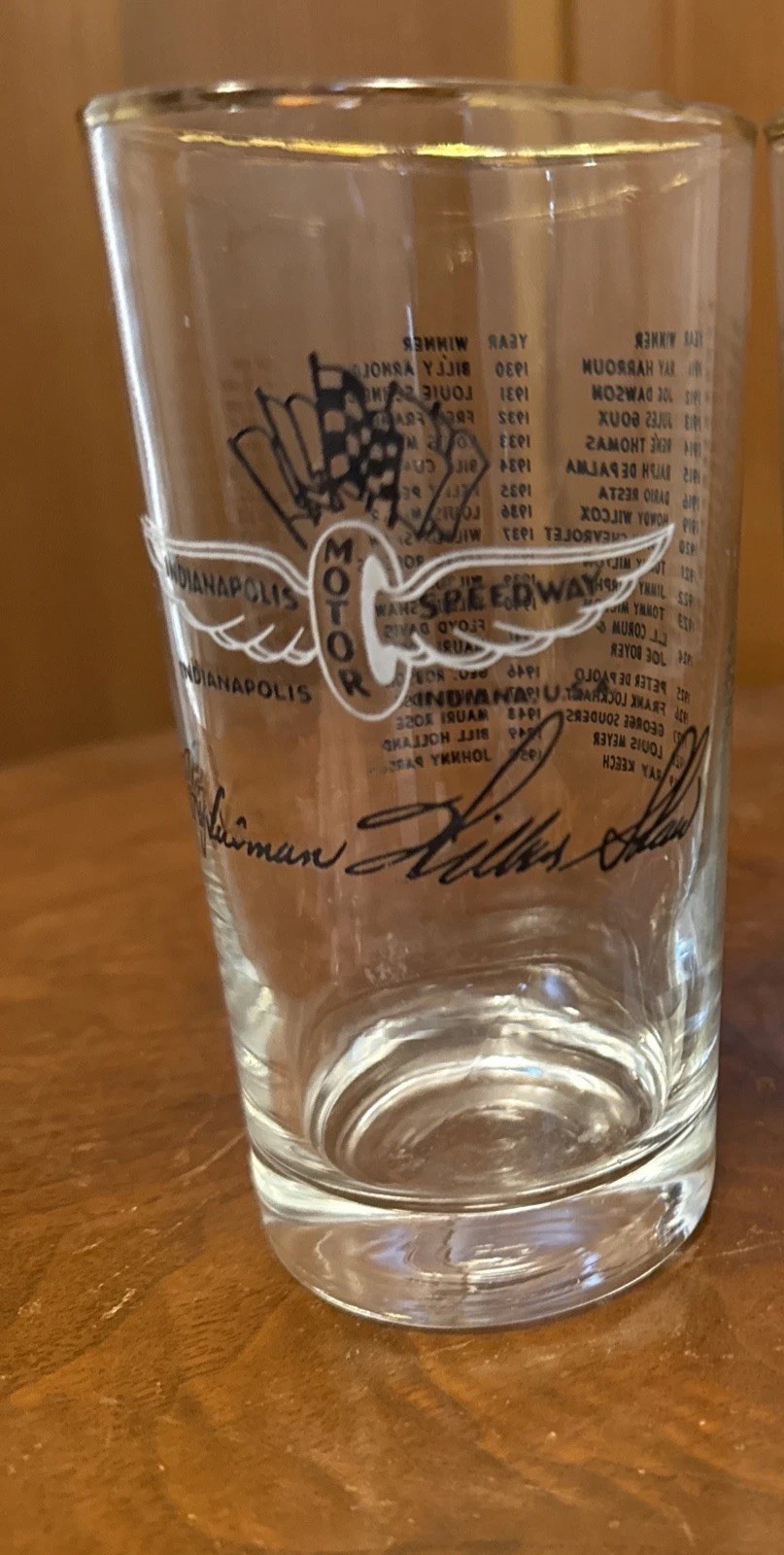 1 Vintage 1911-1950 Indianapolis Motor Speedway Glass  Signed By Hullman & Shaw