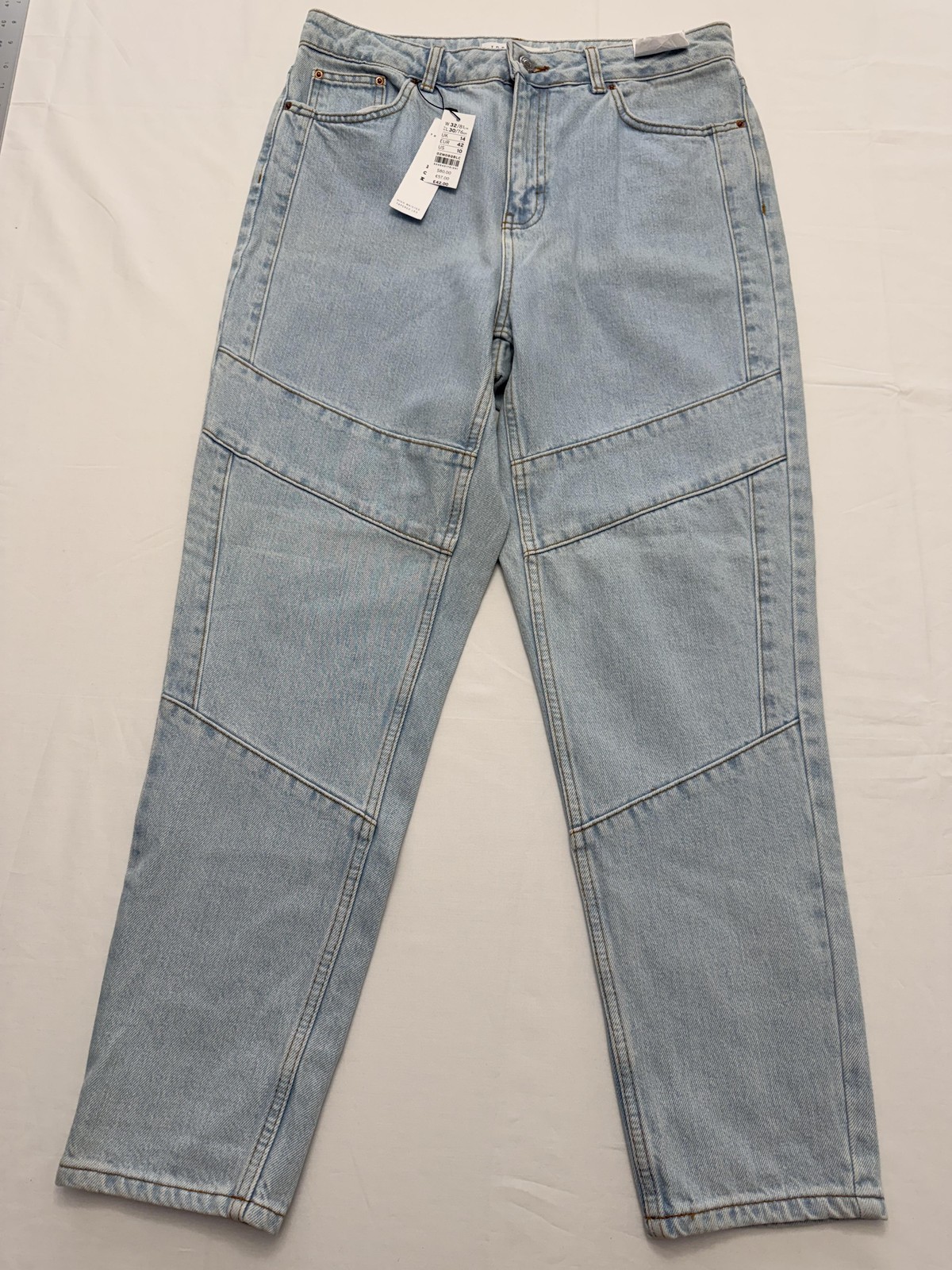 Topshop Mom Jeans Womens 10 Blue Light Wash High Rise Relaxed 32x30 Denim