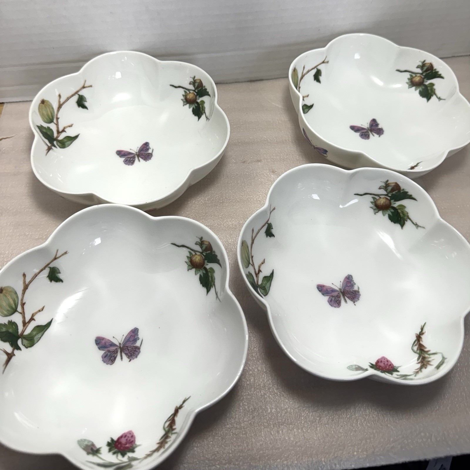 4 Rare A Raynaud Limoges Ceralene Berry Bowl France Butterflies Strawberry 4 Rare A Raynaud Limoges Ceralene Berry Bowl France Butterflies Strawberry
