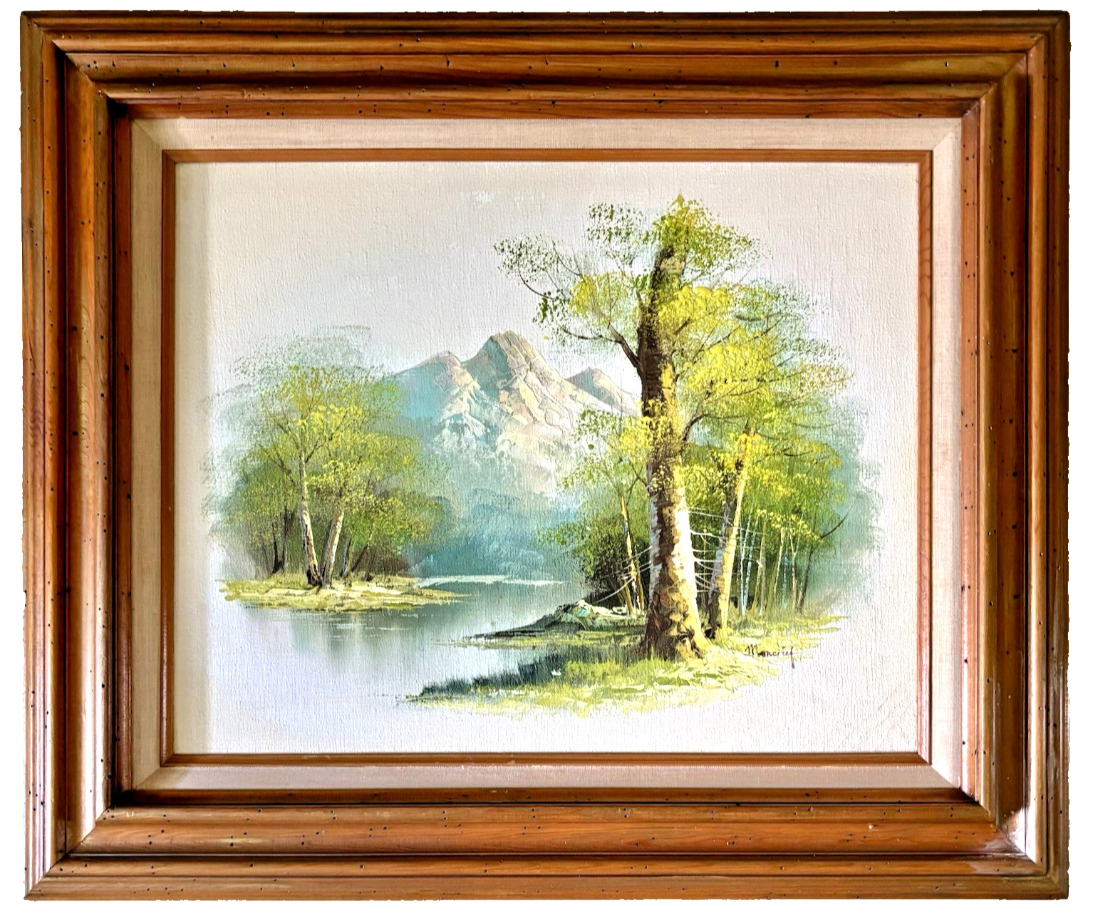Framed Original Oil on Canvas Painting Mountain River Landscape Signed Moncrief