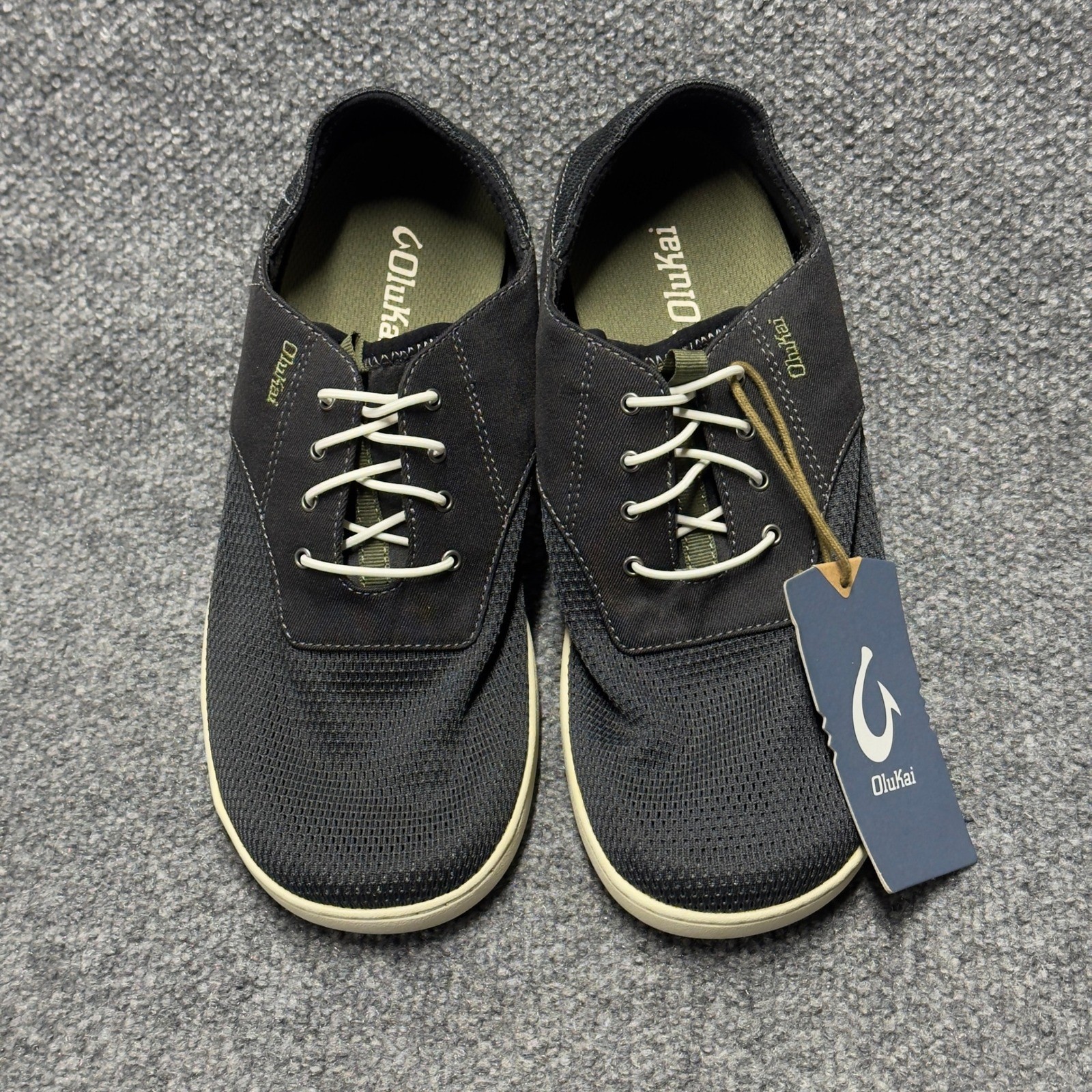 NEW OluKai Nohea Moku Men US 9 Black Boat Shoes Sneakers 10283-4040