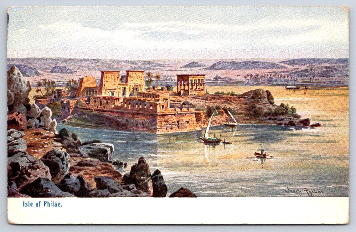 Antique Egypt Postcard ASWAN Isle of Philae Temple Complex 1907