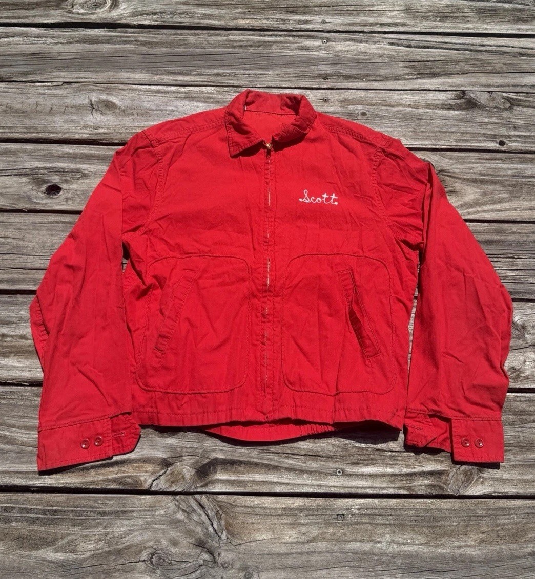 True Vintage 60s work jacket with chain stitched name and talon zipper Size M
