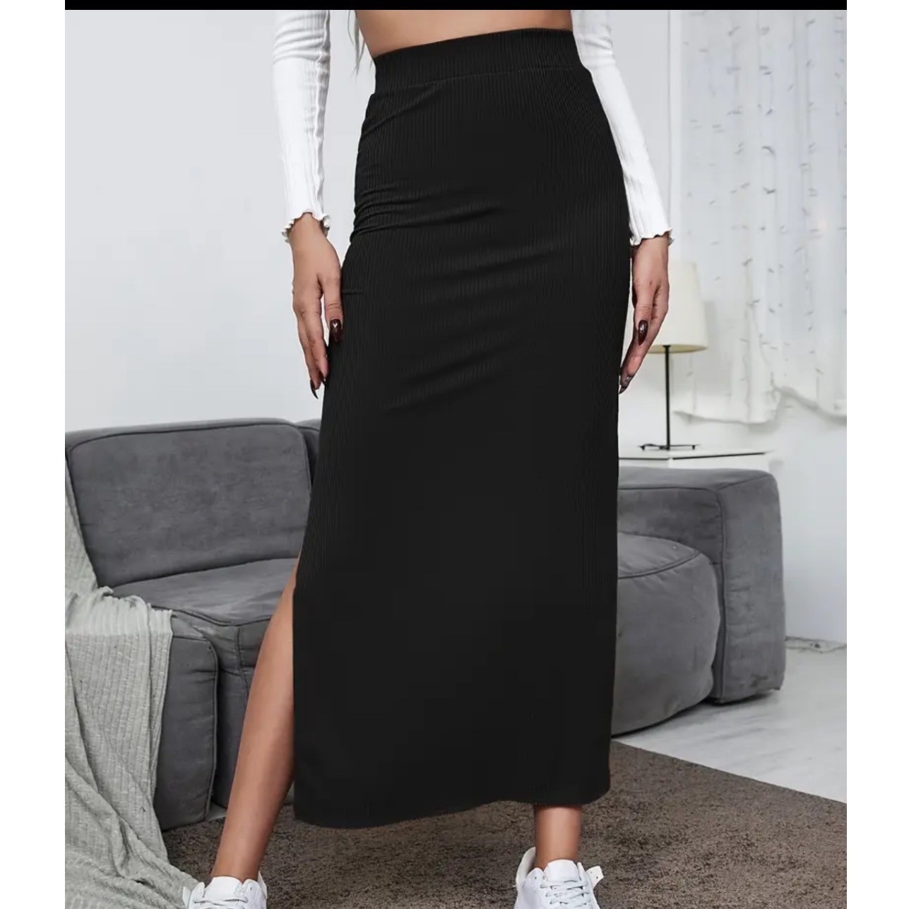 Witchy Whimsygoth Vampy Dark Fairy Black Stretch Side Slit Maxi Long Skirt  XL