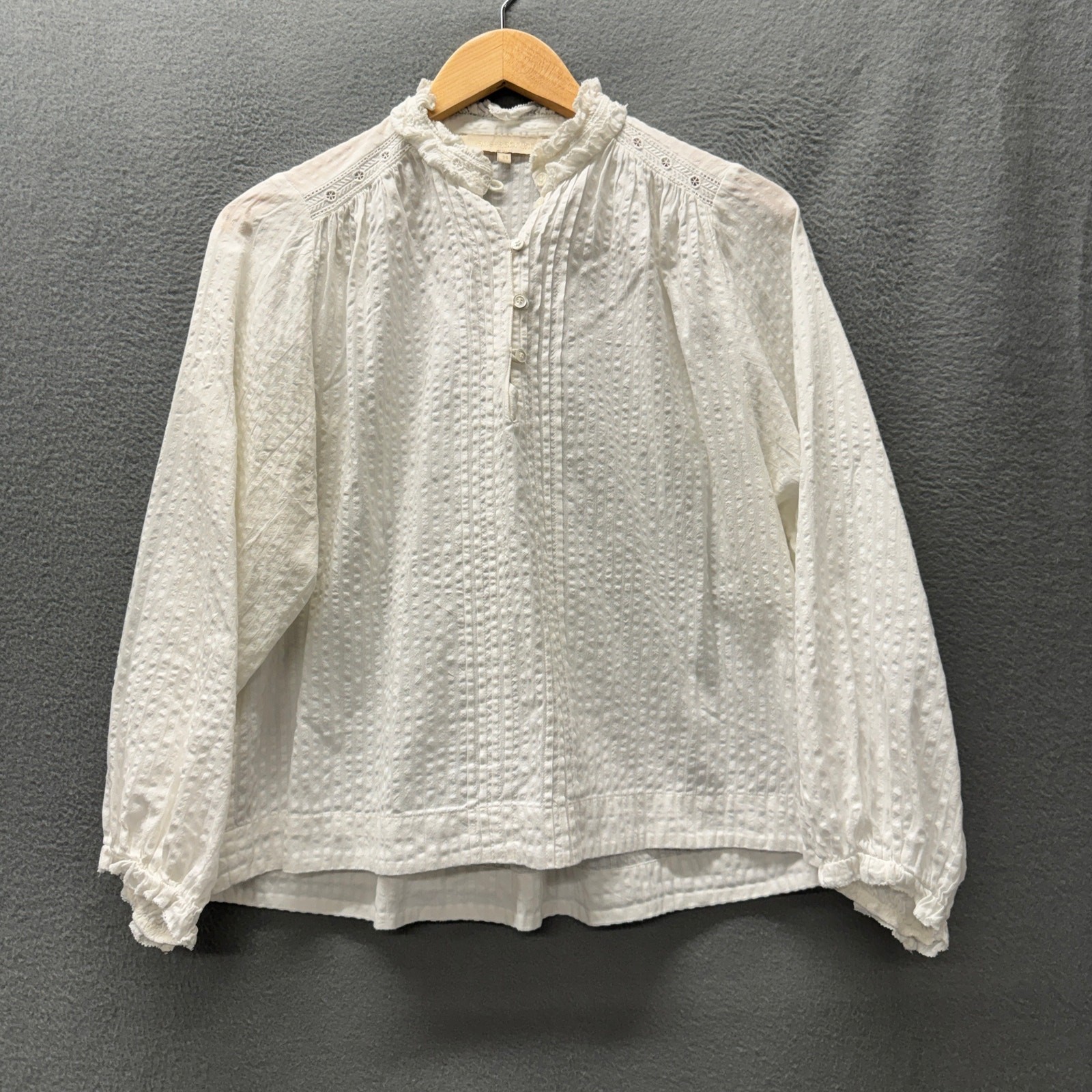 Vanessa Bruno Prado Top Womens XS White Popover Ruffle Collar Coastal Cotton Vanessa Bruno Prado Top Womens XS White Popover Ruffle Collar Coastal Cotton