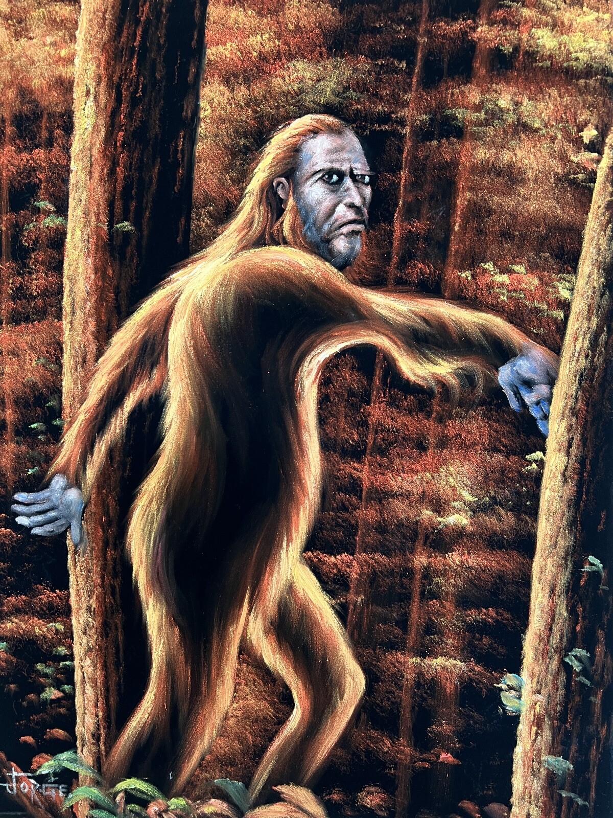 Sasquatch Bigfoot monster legend black velvet oil painting 