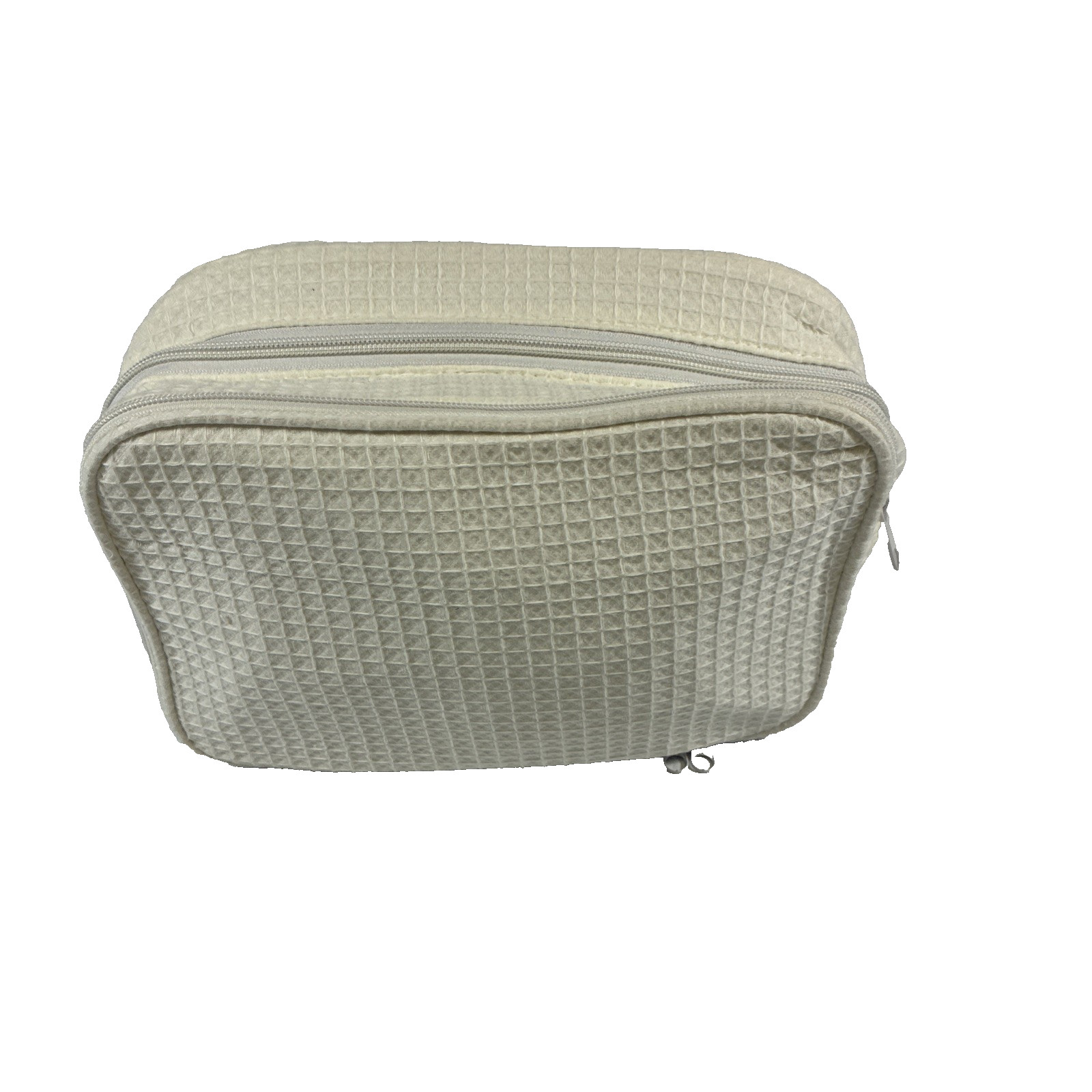 Terry Town Waffle Weave Cosmetic Makeup Travel Bag Double Zip Cream Cotton Blend