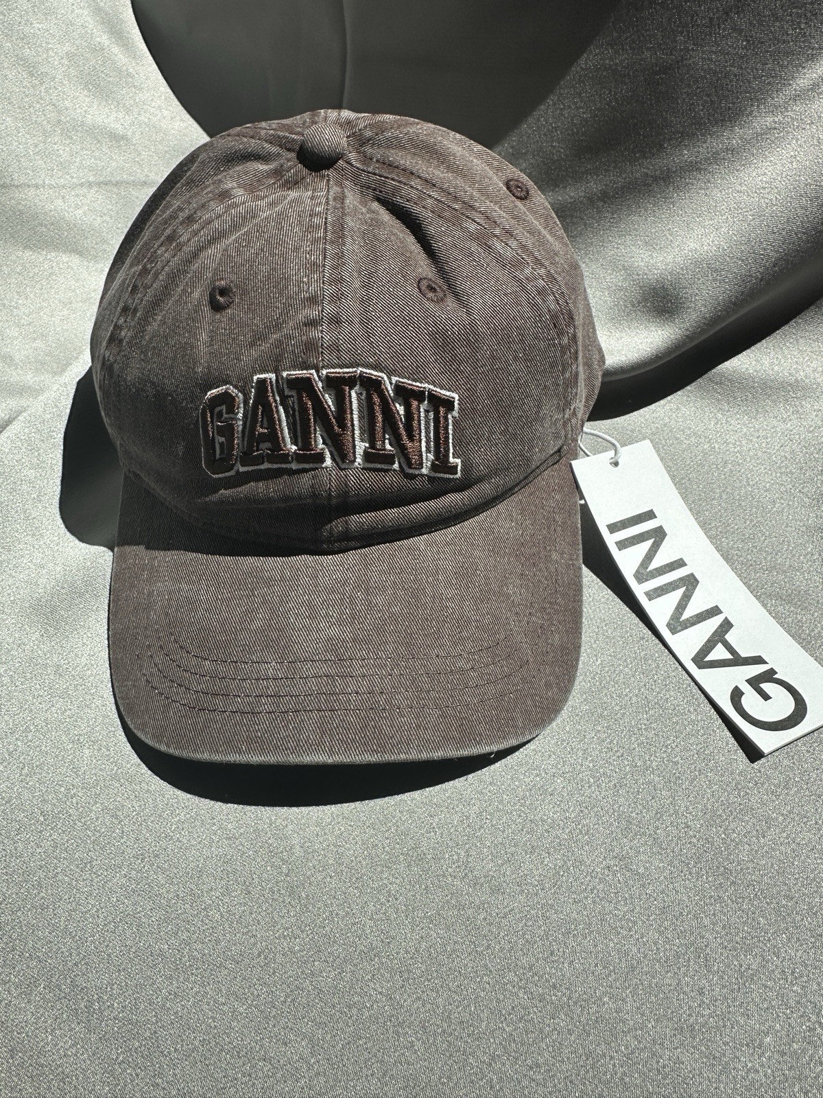 GANNI Washed Canvas Cap Chocolate Plum Embroidered Logo Adjustable Hat NWT
