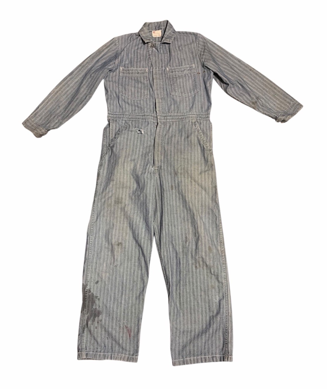 Vintage 1950s Herringbone Denim Coveralls Button Up Mens 42 Distressed Selvedge