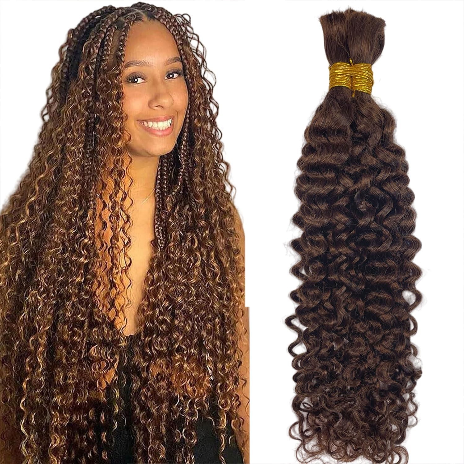 Human Braiding Hair Water Wave 2 bundle 100g Color Chocolate Brown (#4) 50g/Bun Human Braiding Hair Water Wave 2 bundle 100g Color Chocolate Brown (#4) 50g/Bun