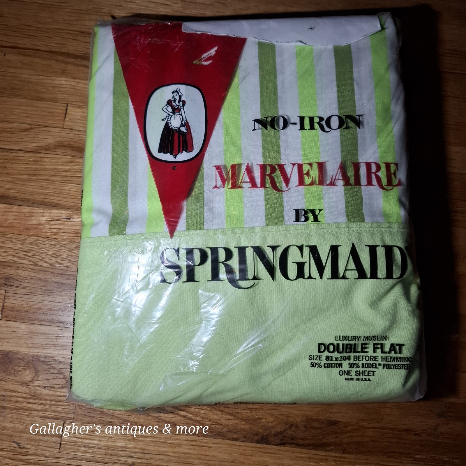 Vintage NOS Marvelaire by Springmaid Green Striped Full Flat Sheet 50/50 USA m4 Vintage NOS Marvelaire by Springmaid Green Striped Full Flat Sheet 50/50 USA m4