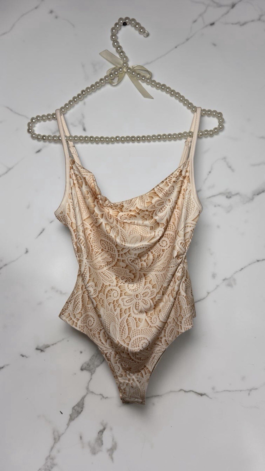 Shein  Elegant Floral Print Beige Bodysuit Size M