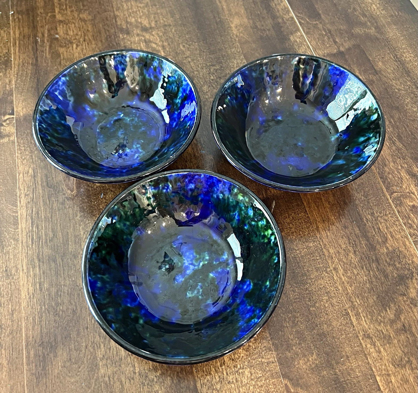 3 Vintage Stangl Mediterranean pattern blue and green glazed ceramic bowls 3 Vintage Stangl Mediterranean pattern blue and green glazed ceramic bowls