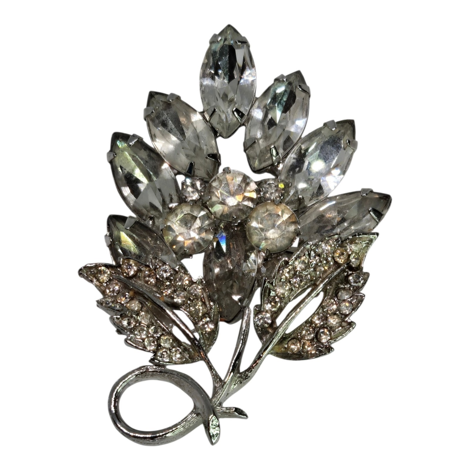 Vintage Austrian Clear Crystal Rhinestone Brooch Pin Silver Tone Weiss Hallmark Vintage Austrian Clear Crystal Rhinestone Brooch Pin Silver Tone Weiss Hallmark