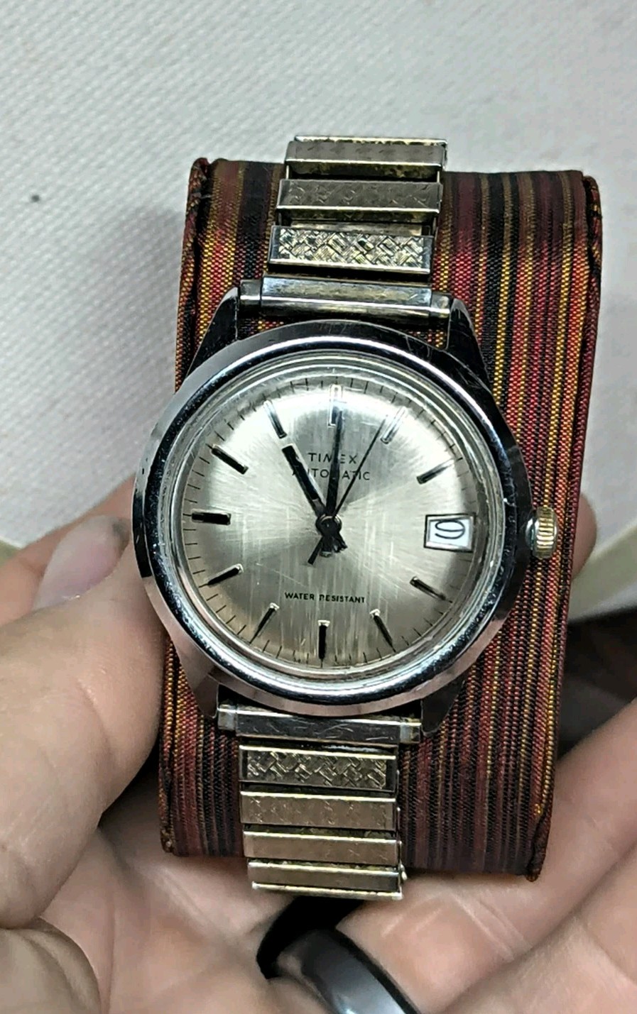 Vintage 1978 Timex Automatic Watch Date Silver Dial Water Resistant Working VTG Vintage 1978 Timex Automatic Watch Date Silver Dial Water Resistant Working VTG