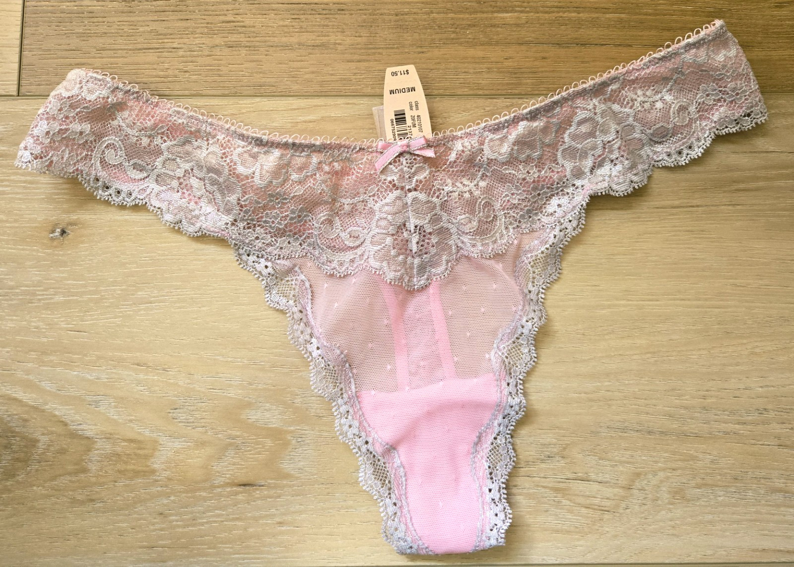 NWT Vintage Victoria\'s Secret Dream Angels Sheer Mesh Lace Thong Panties Bow M