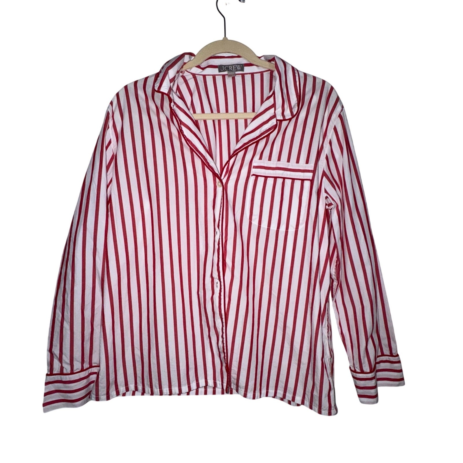 J.Crew style #BM271 Long-Sleeve Cotton Poplin Pajama TOP in Red Stripe for women