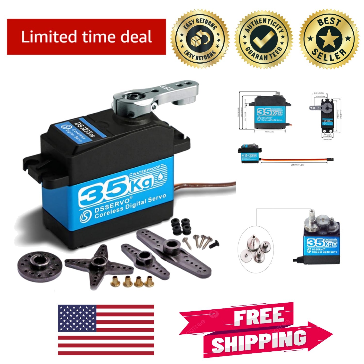 35kg Digital Servo with Waterproof Design & Adjustable Arm for Robotics