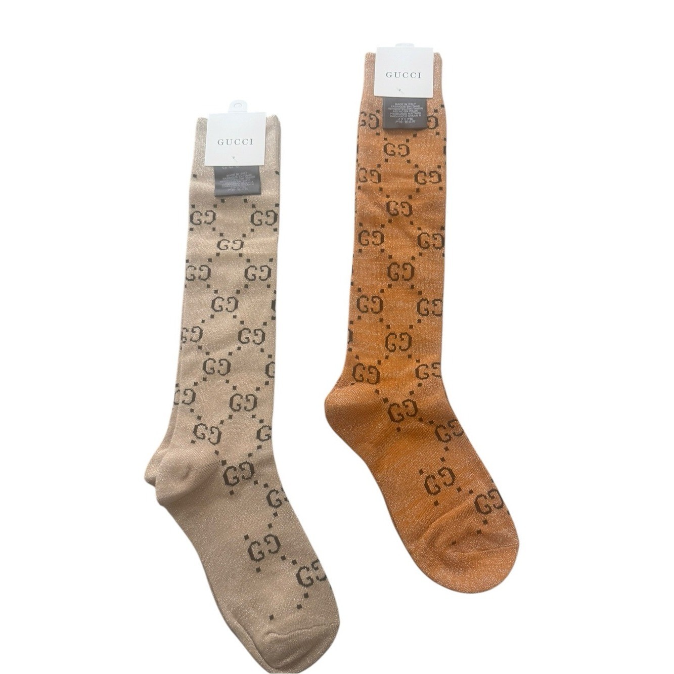2 Pair Gucci Outlet GG Monogram Knee High Socks