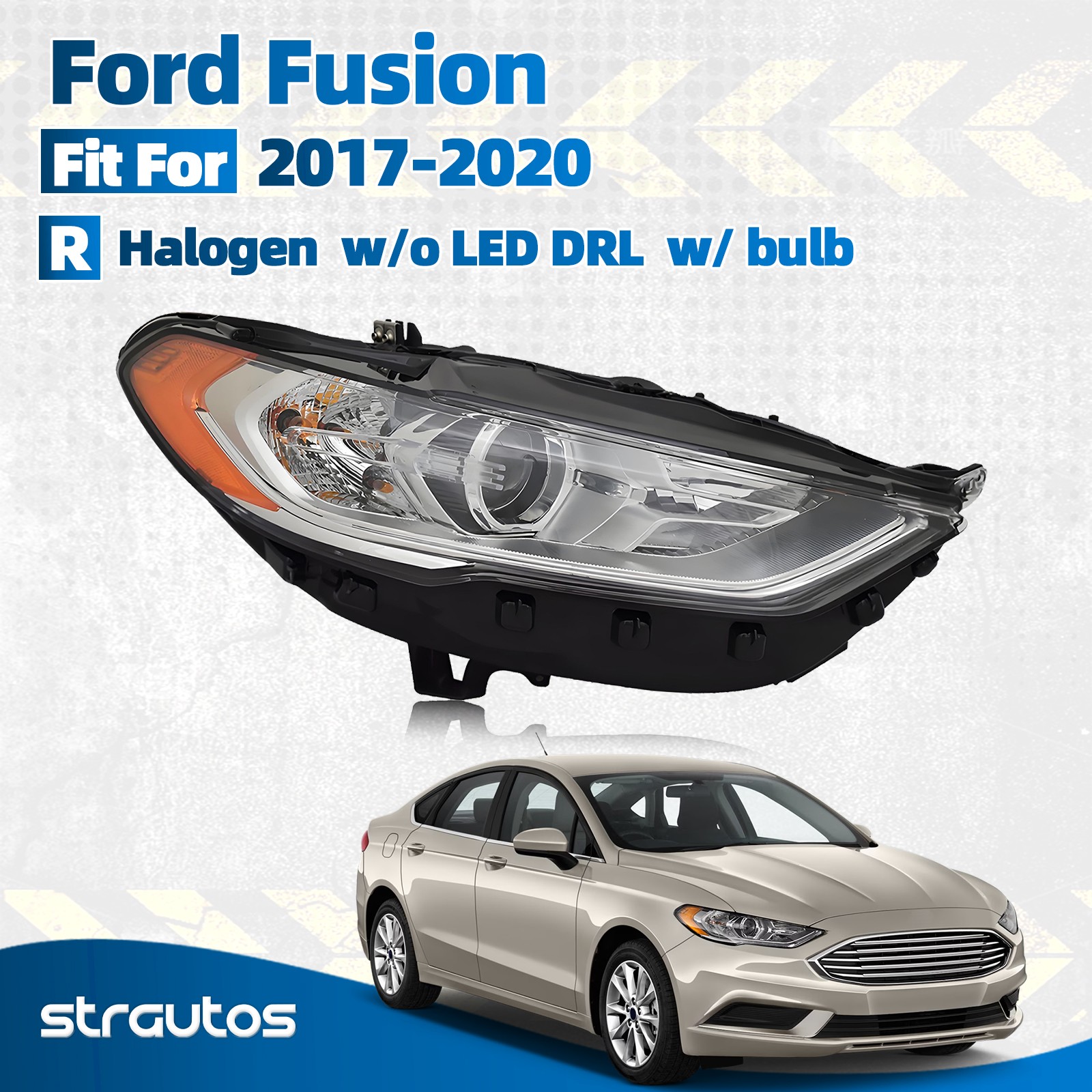 For 2017-2020 Ford Fusion Halogen Headlight w/ bulb w/o DRL Right Passenger Side