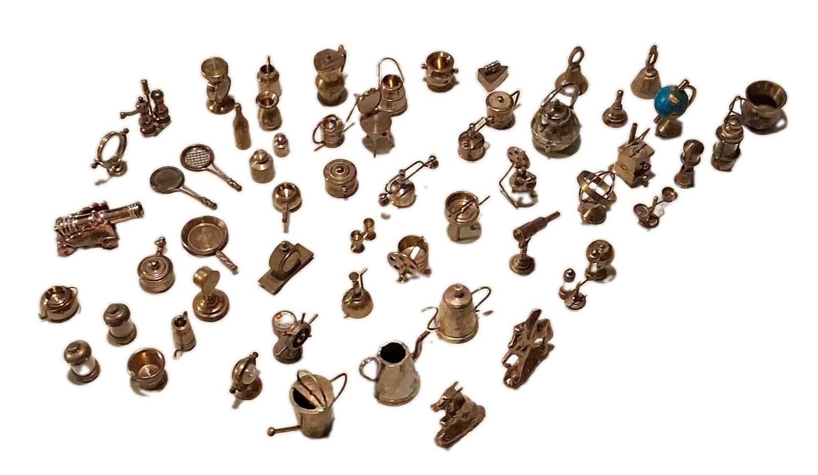 Vintage Brass Copper Miniature Lot 47pc Dollhouse Trinket Globe Scale Kettle 