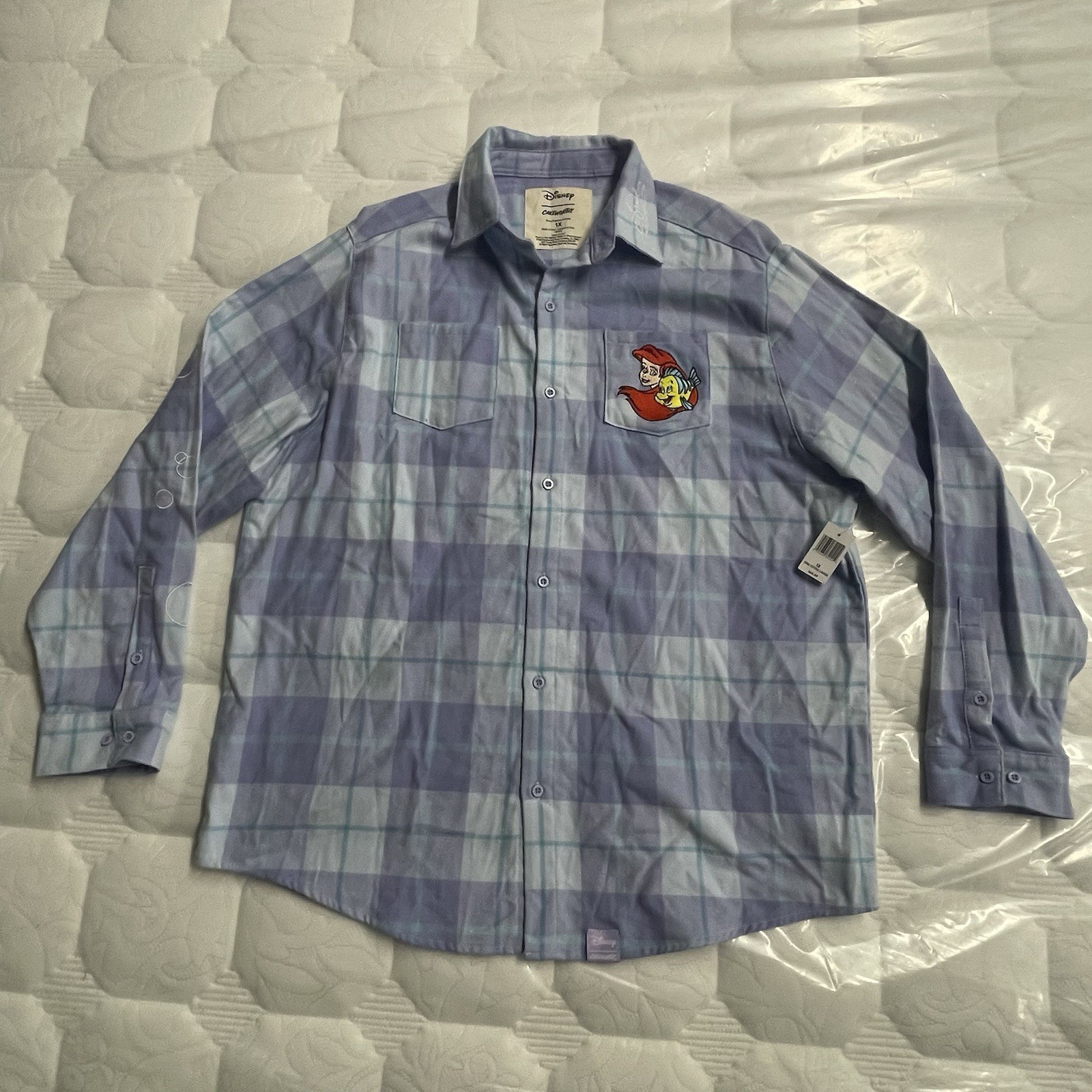 Disney Cakeworthy Flannel Little Mermaid Bubbles Purple Embroidered Plaid Sz 1X
