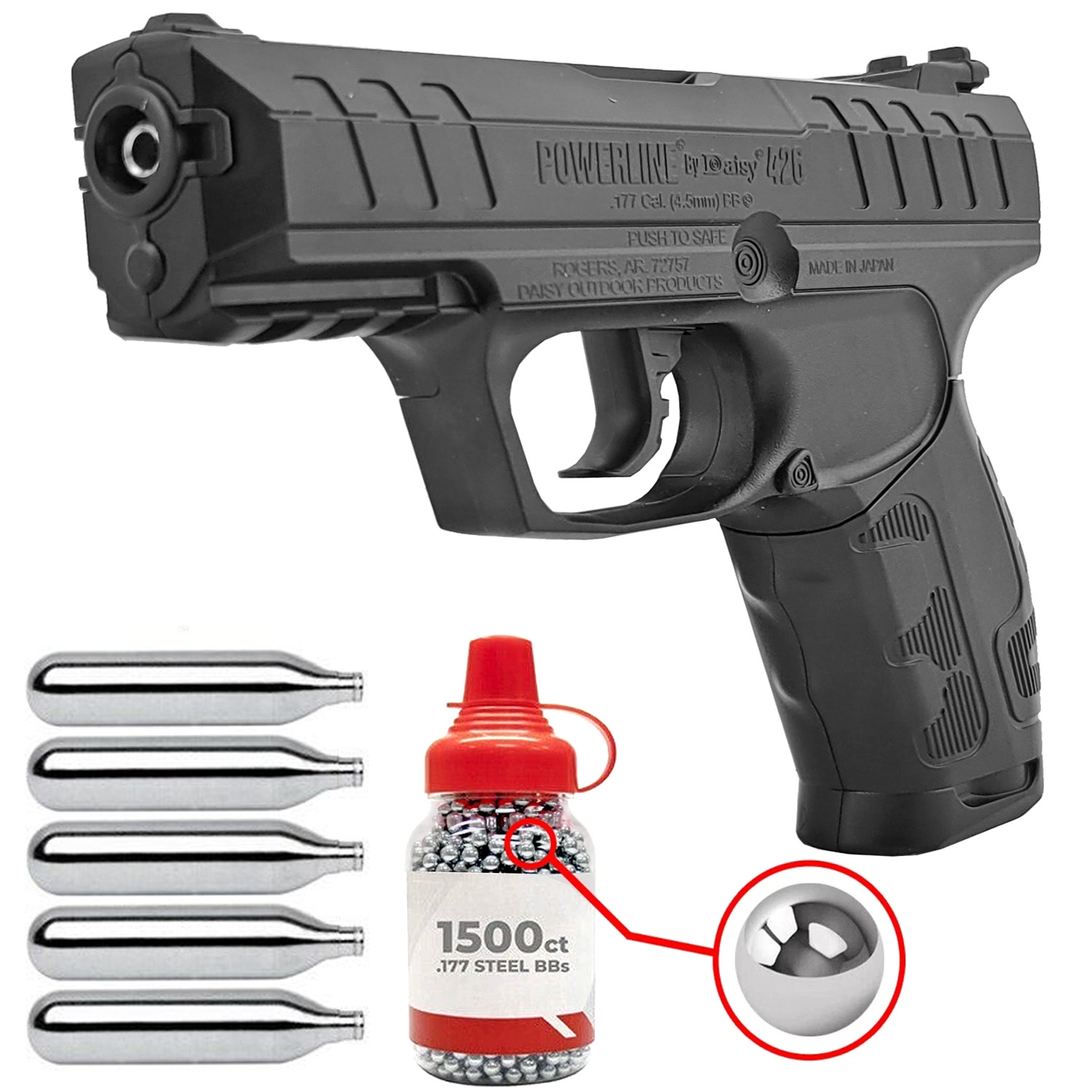 Daisy 426 Powerline .177 Cal Air Pistol CO2 BB Gun w/ 1500 BBs & 5 CO2 Bundle