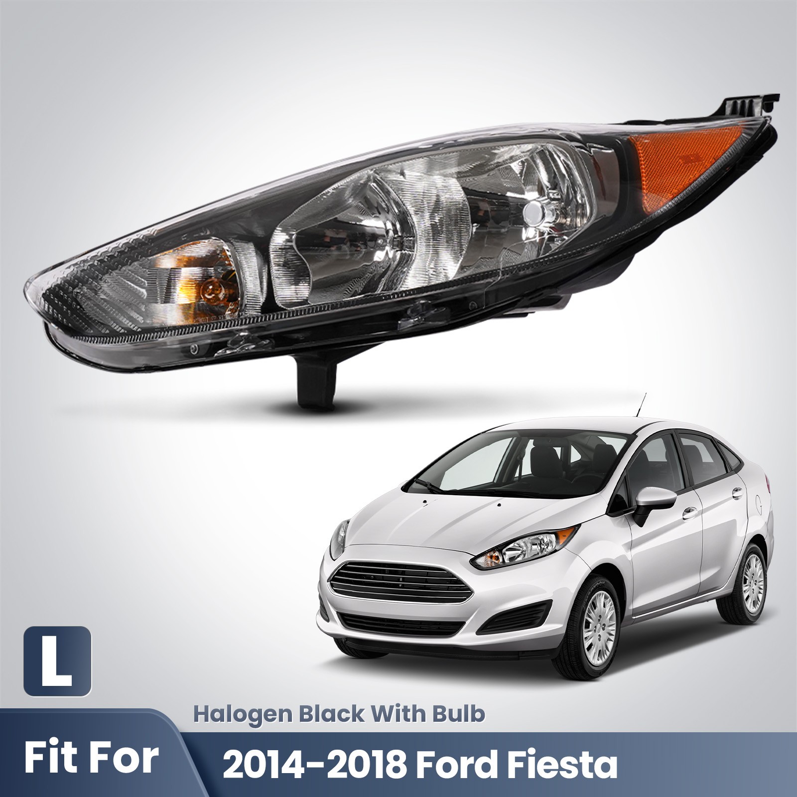 For 2014-2018 Ford Fiesta Halogen Headlight With Bulb Black Bezel Left Driver For 2014-2018 Ford Fiesta Halogen Headlight With Bulb Black Bezel Left Driver
