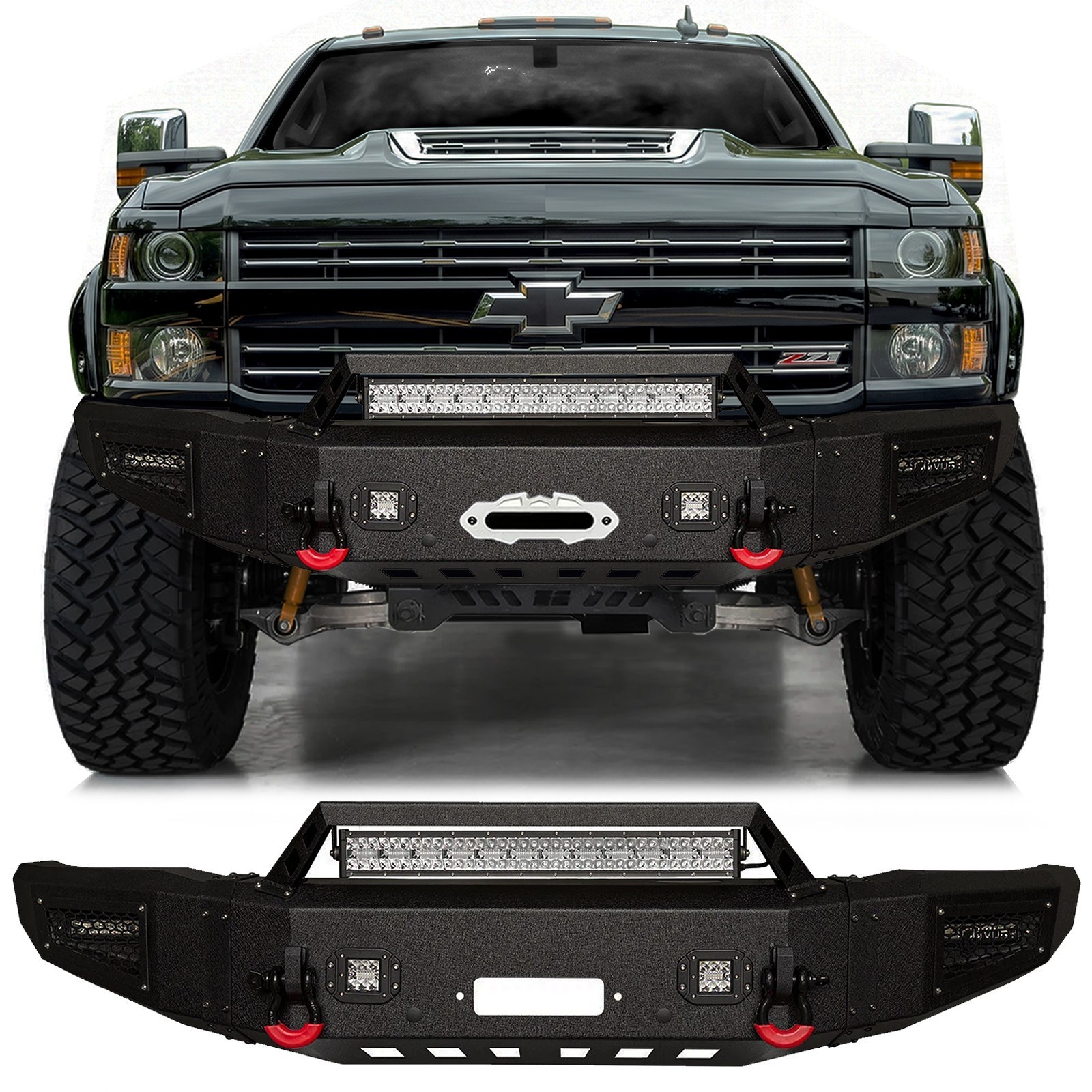 Vijay For 2015-2019 Chevy Silverado 2500/3500 Front Bumper W/Winch Plate&Lights