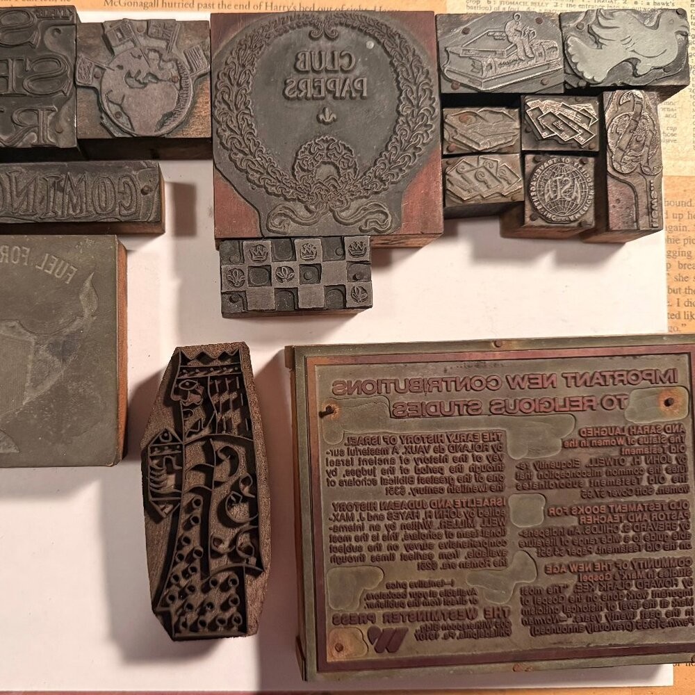 Vintage Wood Letterpress Printing Blocks Lot of 16 Antique Printer Plates