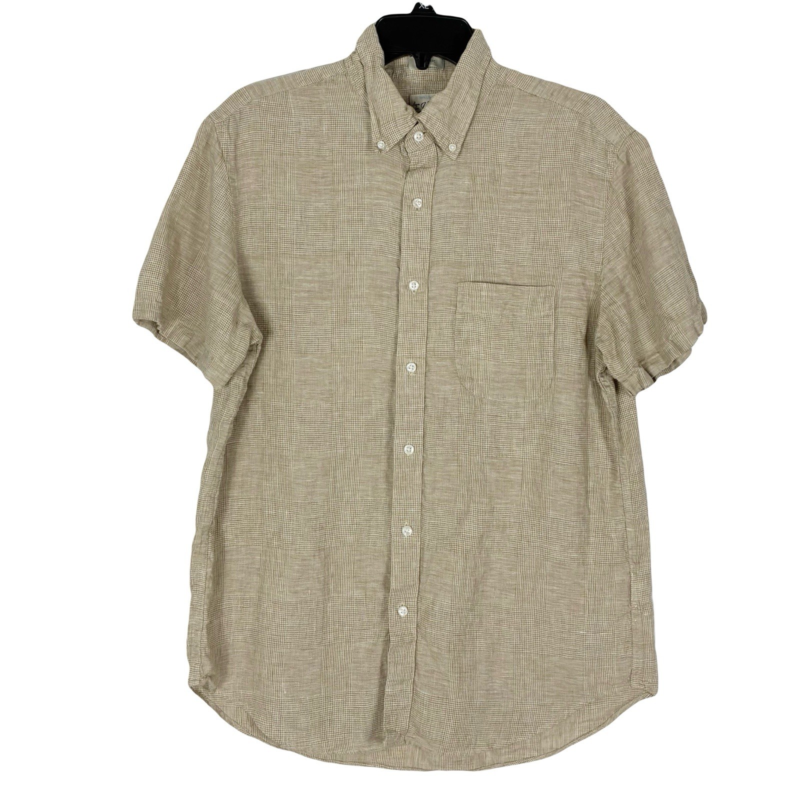 Nwot J Crew Beige Plaid Button Shirt M Short Sleeve Linen Classic Fit Preppy