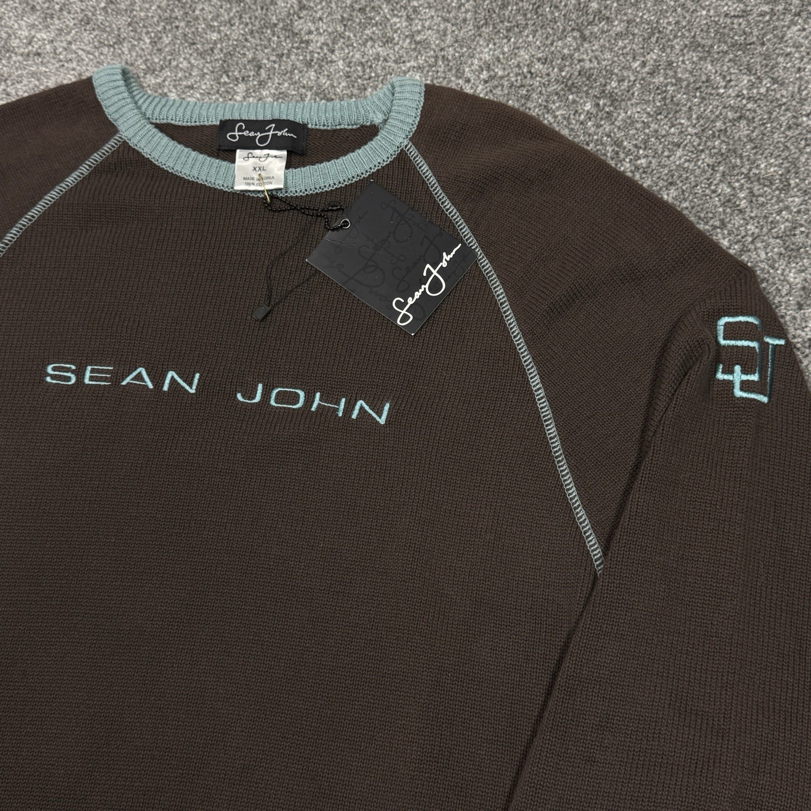 Vintage Sean John Sweater Men 2XL Brown Pullover Knit Crewneck Y2K New Tags