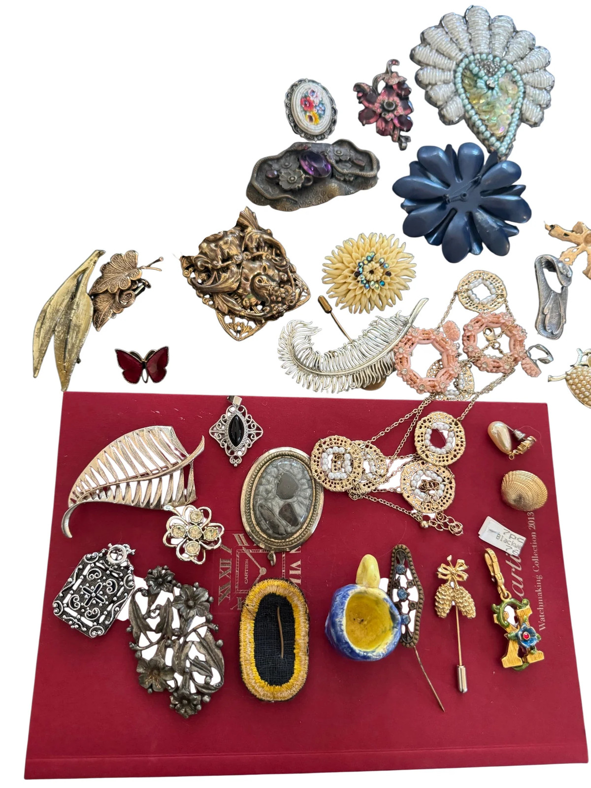 Victorian Vintage Costume Jewelry Lot 30pc Brooches Buckles Micro Mosaic Good