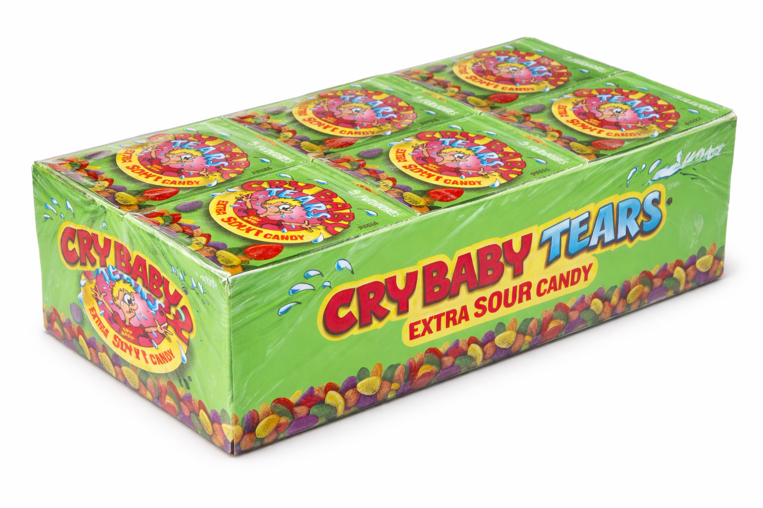 Cry Baby Extra Sour Candy Crunchy Individual 24 Pack Bulk Box 5 Flavors 2.96lbs