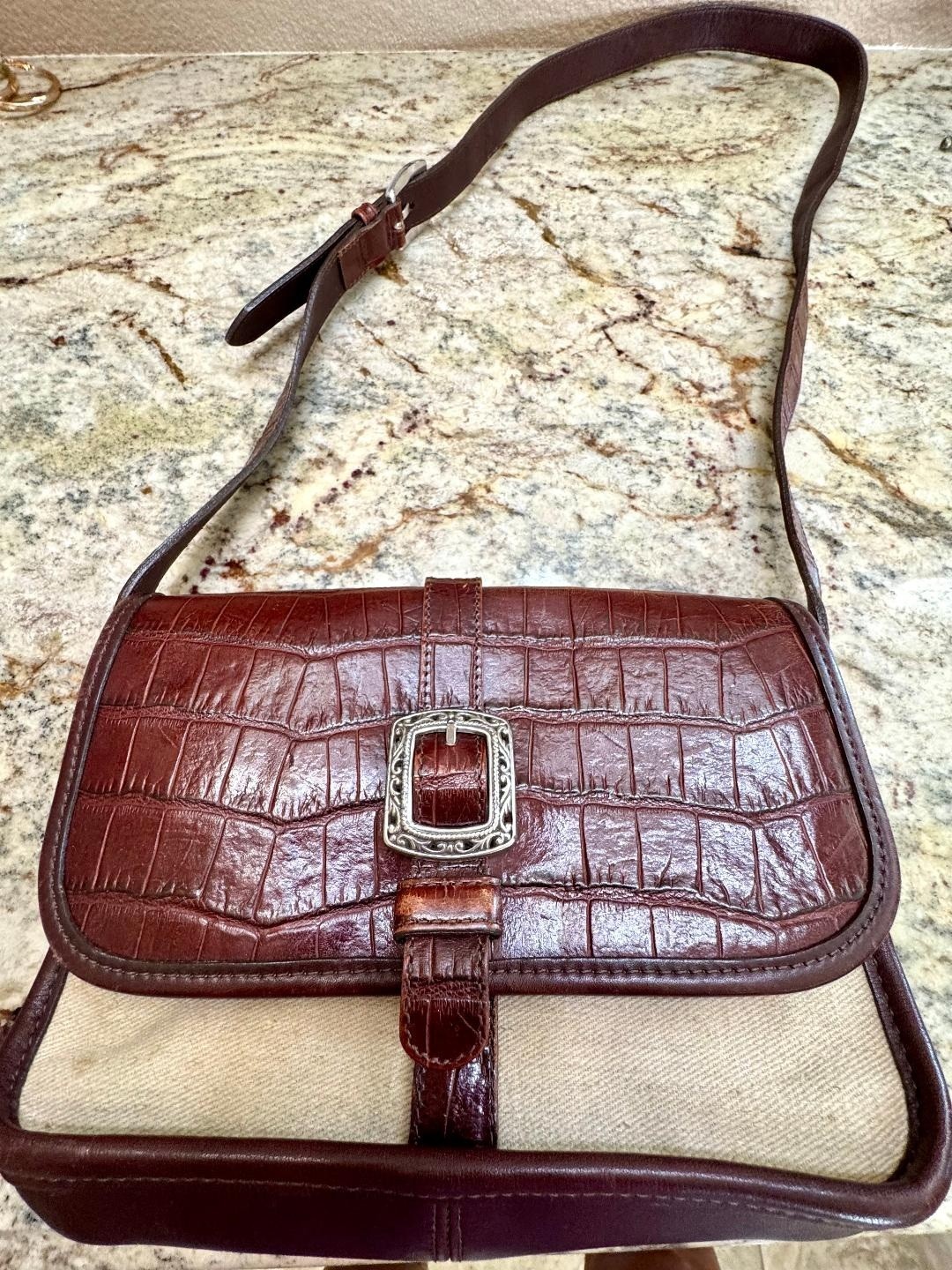 Brighton Brown Leather and Tan Canvas bag