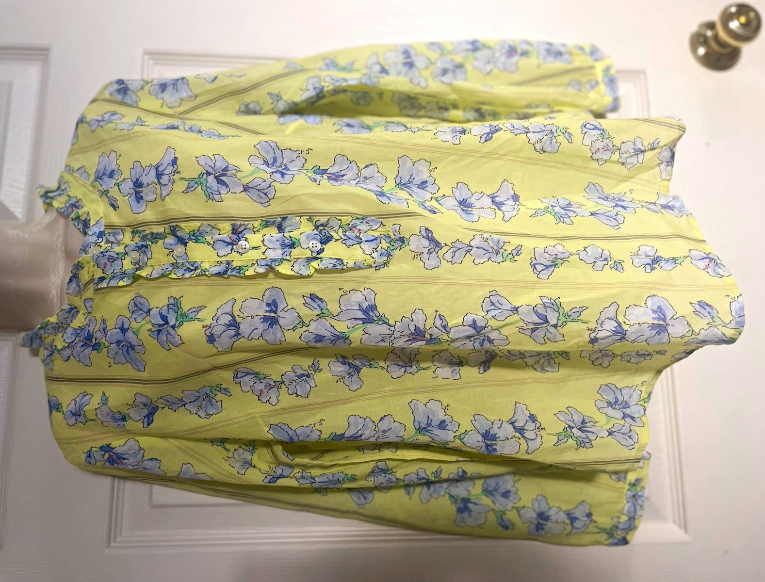Talbots Petites Yellow Blue Floral Ruffle Button Front Long Sleeve Blouse Talbots Petites Yellow Blue Floral Ruffle Button Front Long Sleeve Blouse