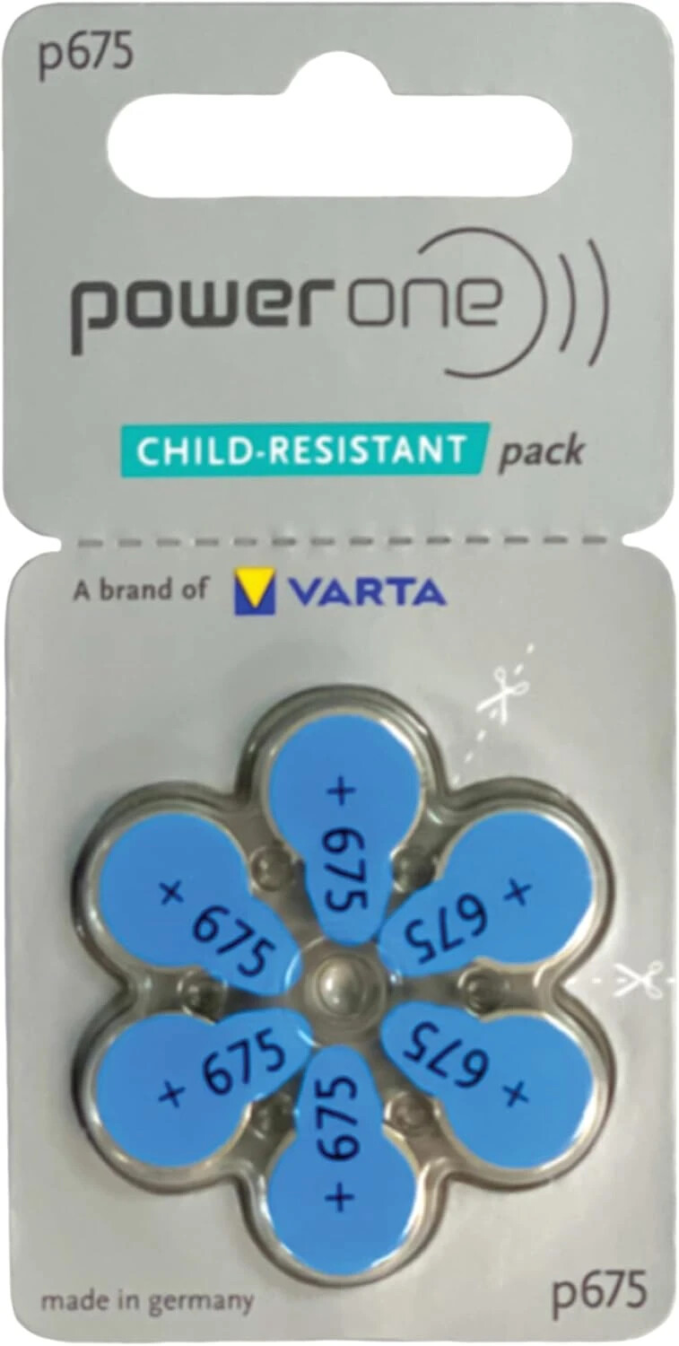 Power One Size 675 Hearing Aid Batteries (60 pack) *Child Resistant Packaging*