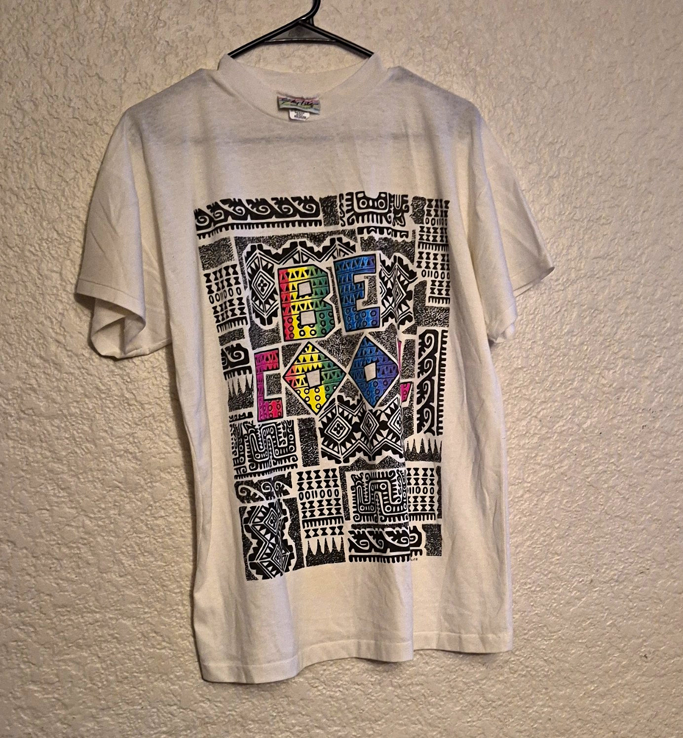 Vintage 90s Skylite Be Cool Graphic Tee Mens Medium White Tribal Geometric USA Vintage 90s Skylite Be Cool Graphic Tee Mens Medium White Tribal Geometric USA