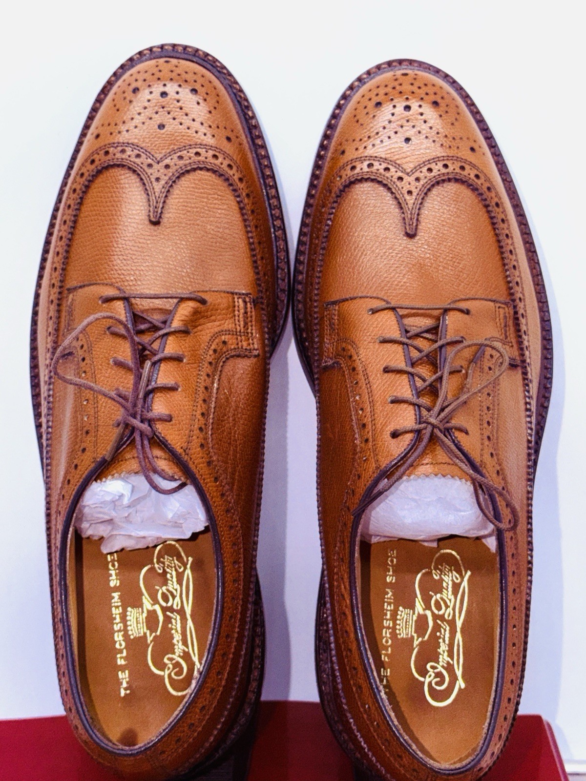 NOS FLORSHEIM IMPERIAL LONGWING #93602 9.5D |V CLEAT HAND-STAINED BROWN-RARE